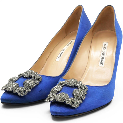Manolo Blahnik Blue Satin Hangisi Pumps Size37 