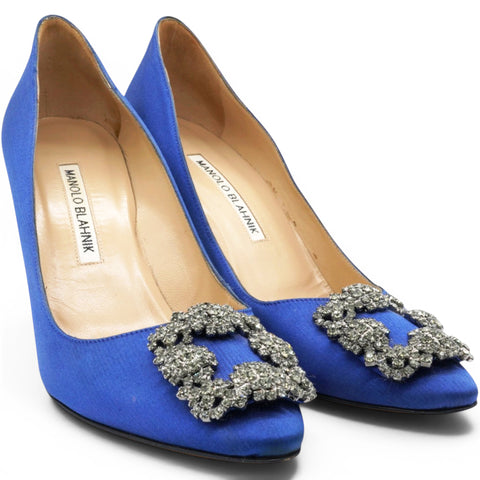 Manolo Blahnik Blue Satin Hangisi Pumps Size37 