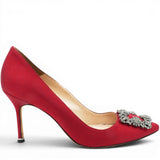 Manolo Blahnik Hangisi Satin Pumps Red Size37.5 