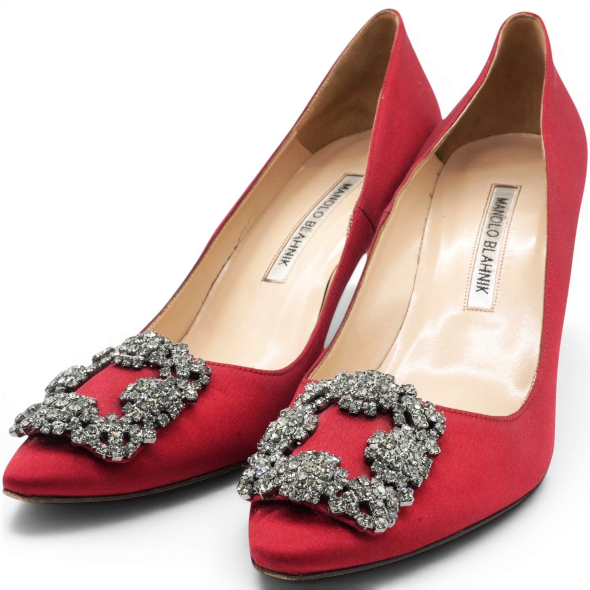 Manolo Blahnik Hangisi Satin Pumps Red Size37.5 