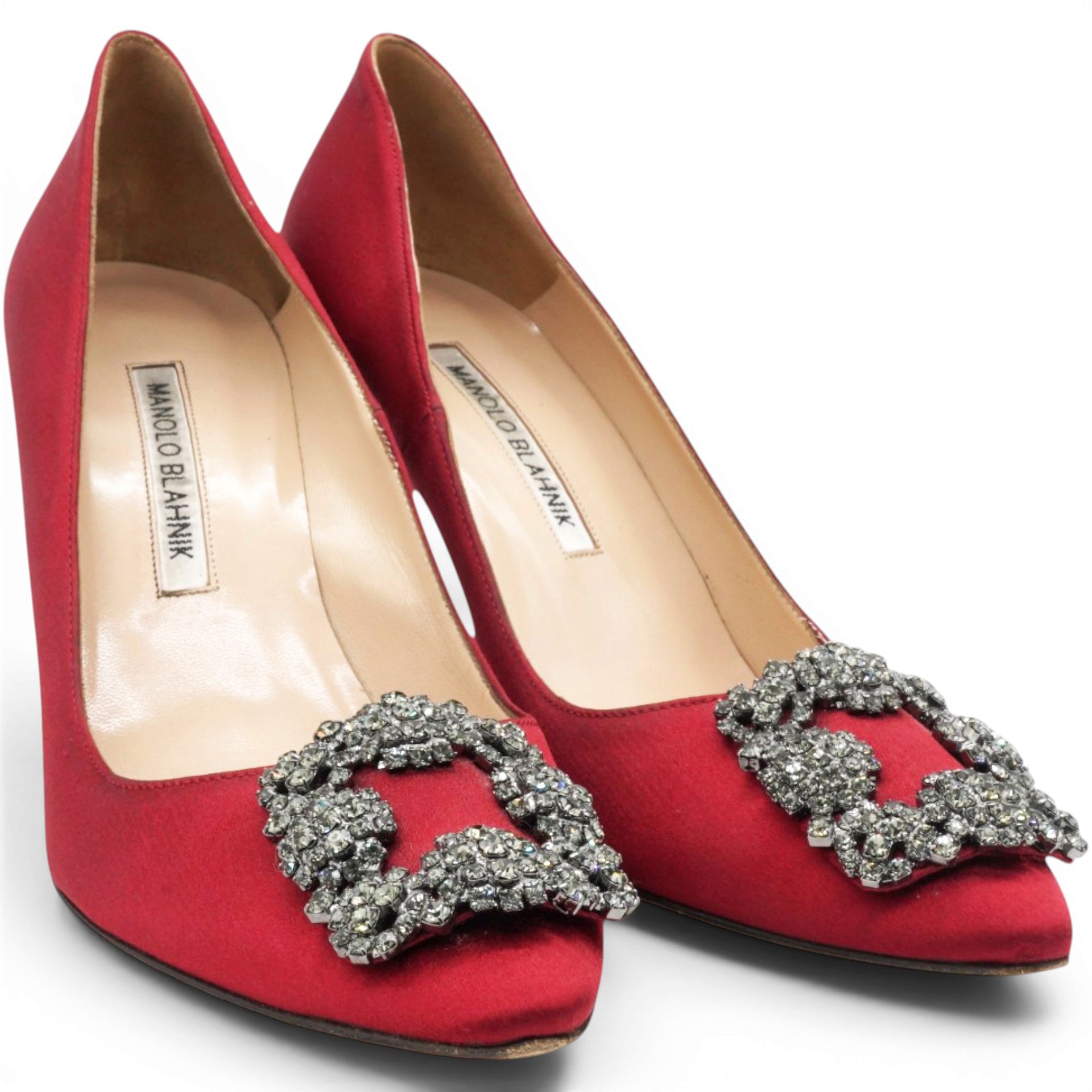 Manolo Blahnik Hangisi Satin Pumps Red Size37.5 