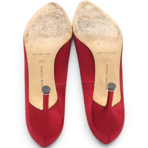Manolo Blahnik Hangisi Satin Pumps Red Size37.5 