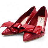 Miu Miu Dark Red Patent Leather Bow Pointed Toe Pumps Size 37.5 