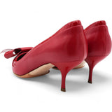 Miu Miu Dark Red Patent Leather Bow Pointed Toe Pumps Size 37.5 