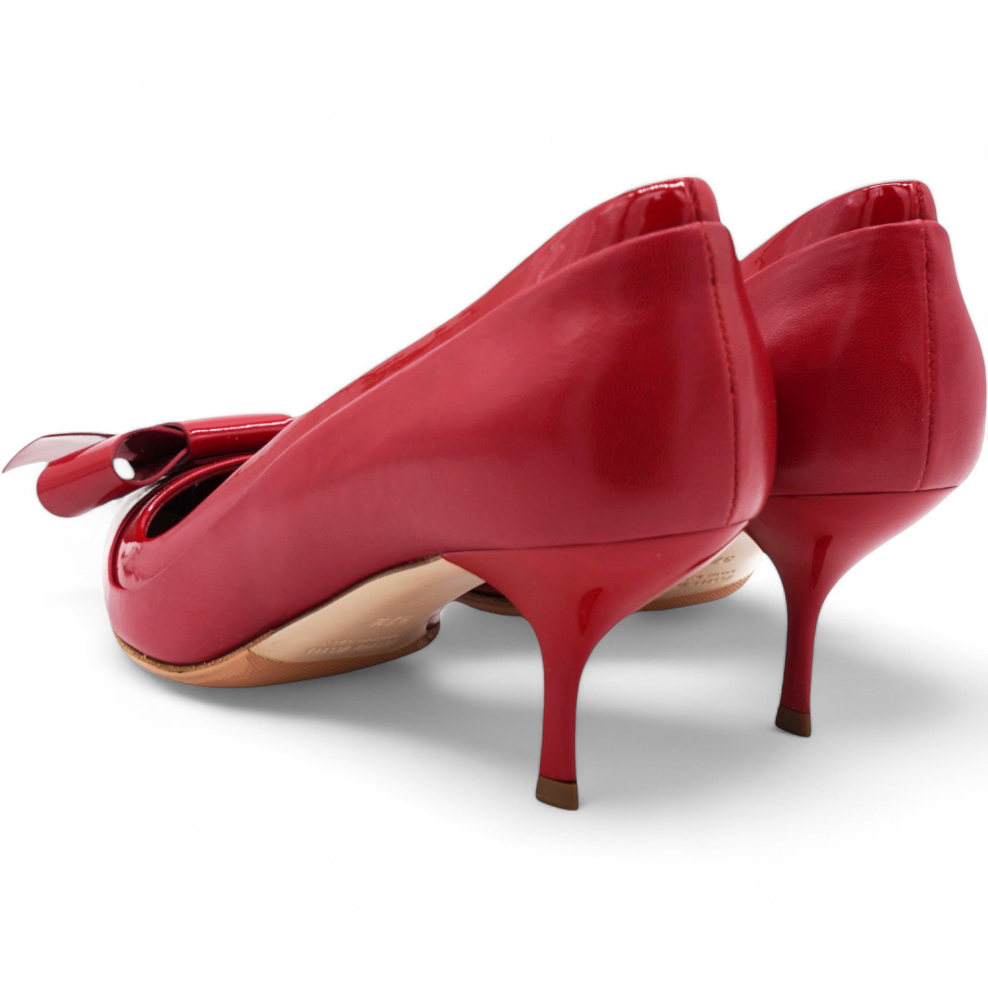 Miu Miu Dark Red Patent Leather Bow Pointed Toe Pumps Size 37.5 