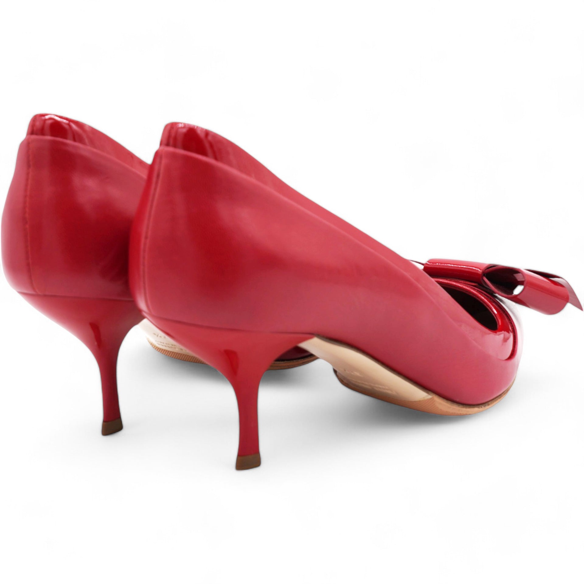 Miu Miu Dark Red Patent Leather Bow Pointed Toe Pumps Size 37.5 