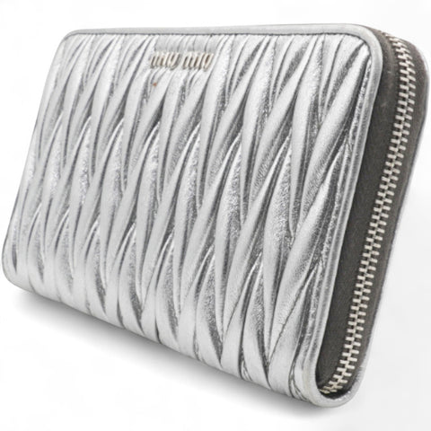 Miu Miu Silver Matelasse Leather Wallet on Chain 