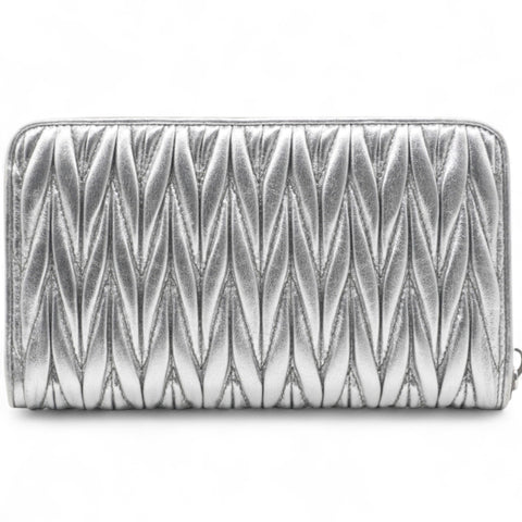 Miu Miu Silver Matelasse Leather Wallet on Chain 