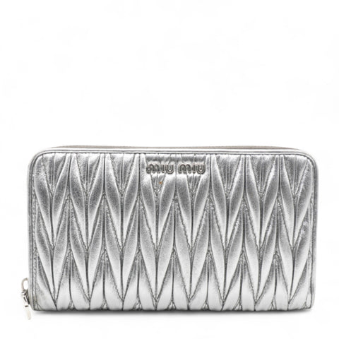 Miu Miu Silver Matelasse Leather Wallet on Chain 