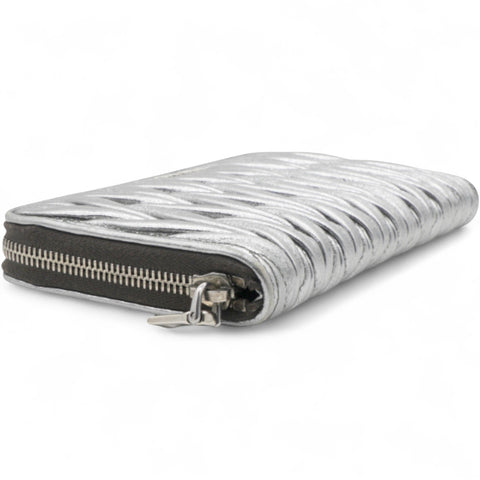 Miu Miu Silver Matelasse Leather Wallet on Chain 