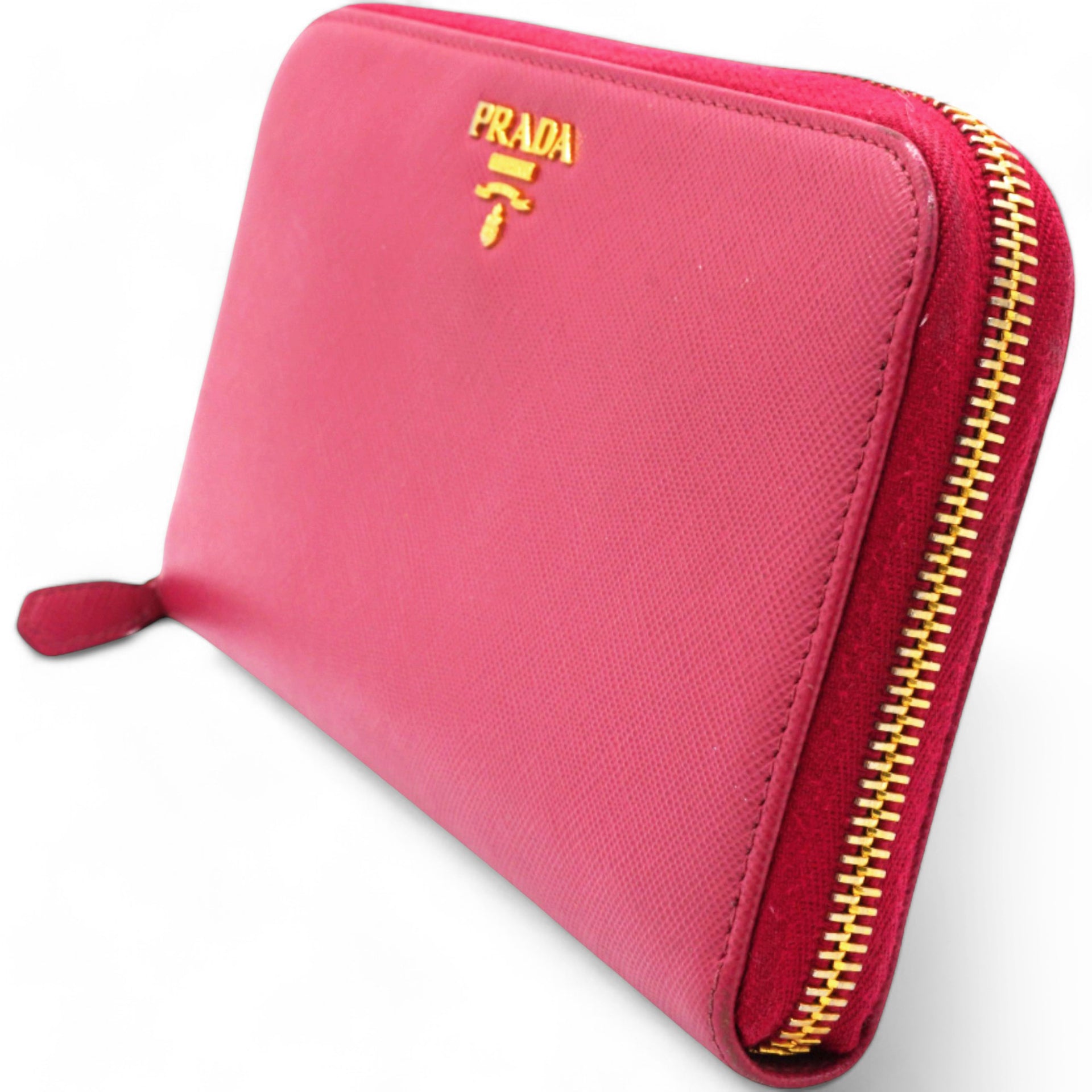Prada Saffiano Metal Zip Around Wallet Peonia 