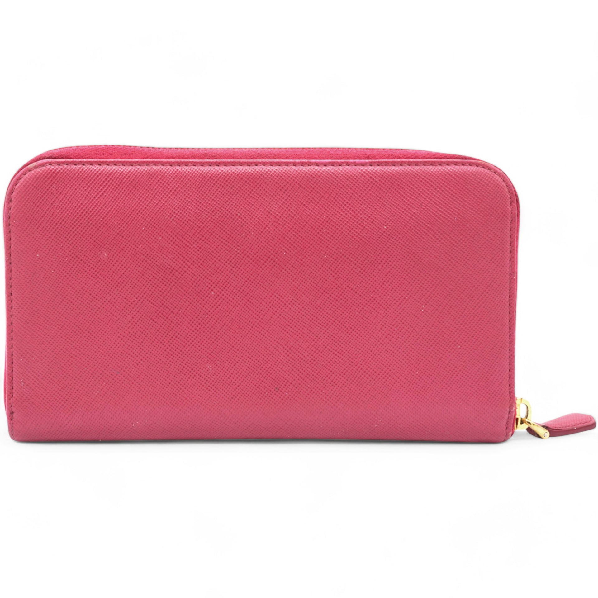 Prada Saffiano Metal Zip Around Wallet Peonia 