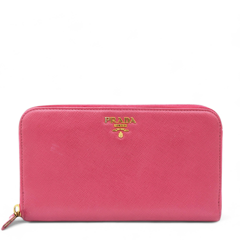 Prada Saffiano Metal Zip Around Wallet Peonia 