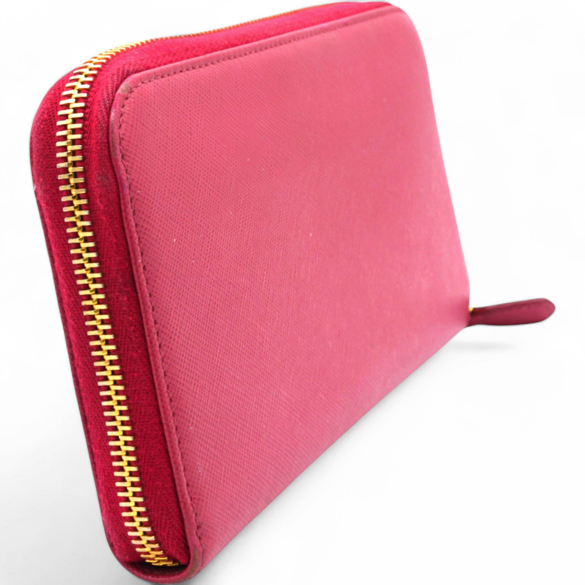 Prada Saffiano Metal Zip Around Wallet Peonia 