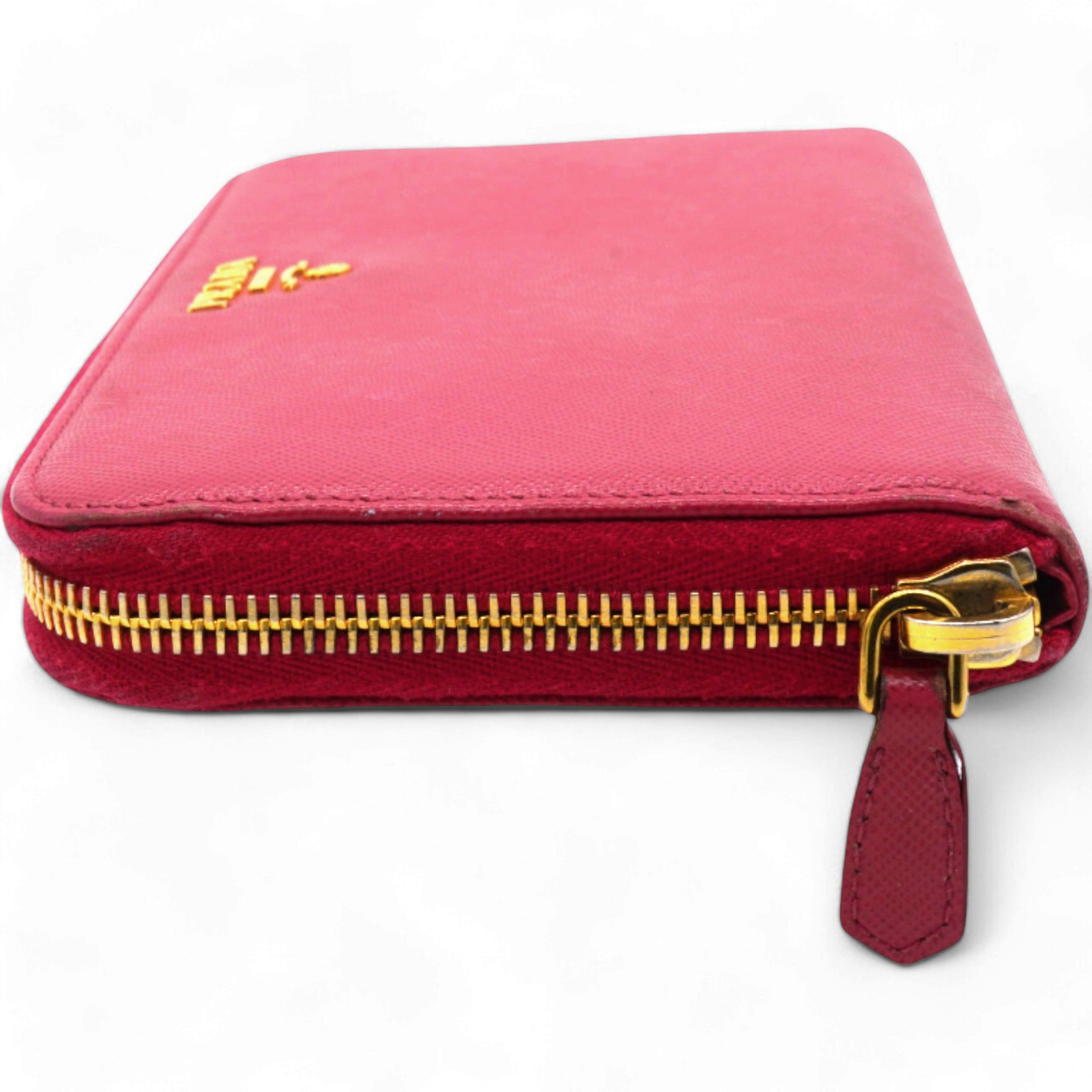 Prada Saffiano Metal Zip Around Wallet Peonia 