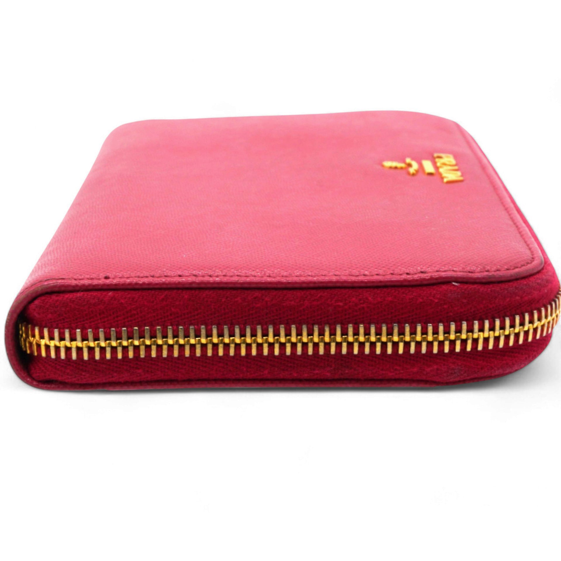 Prada Saffiano Metal Zip Around Wallet Peonia 