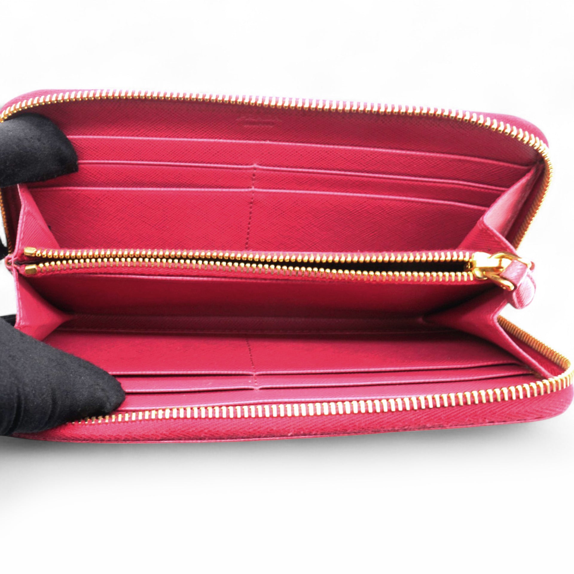 Prada Saffiano Metal Zip Around Wallet Peonia 
