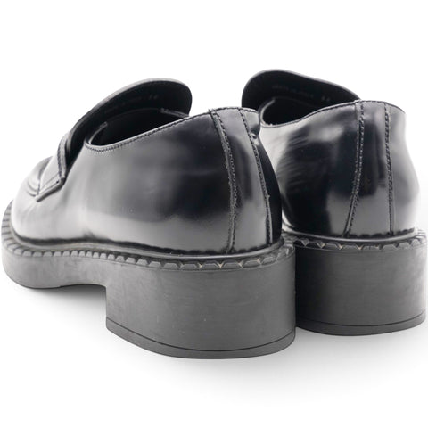 Prada Spazzolato Metal Triangle Logo Loafers Black Size36 
