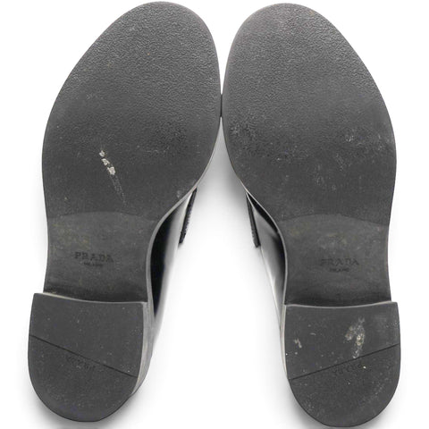 Prada Spazzolato Metal Triangle Logo Loafers Black Size36 