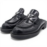 Prada Spazzolato Triangle 40mm Loafer Mules Black Size37.5 