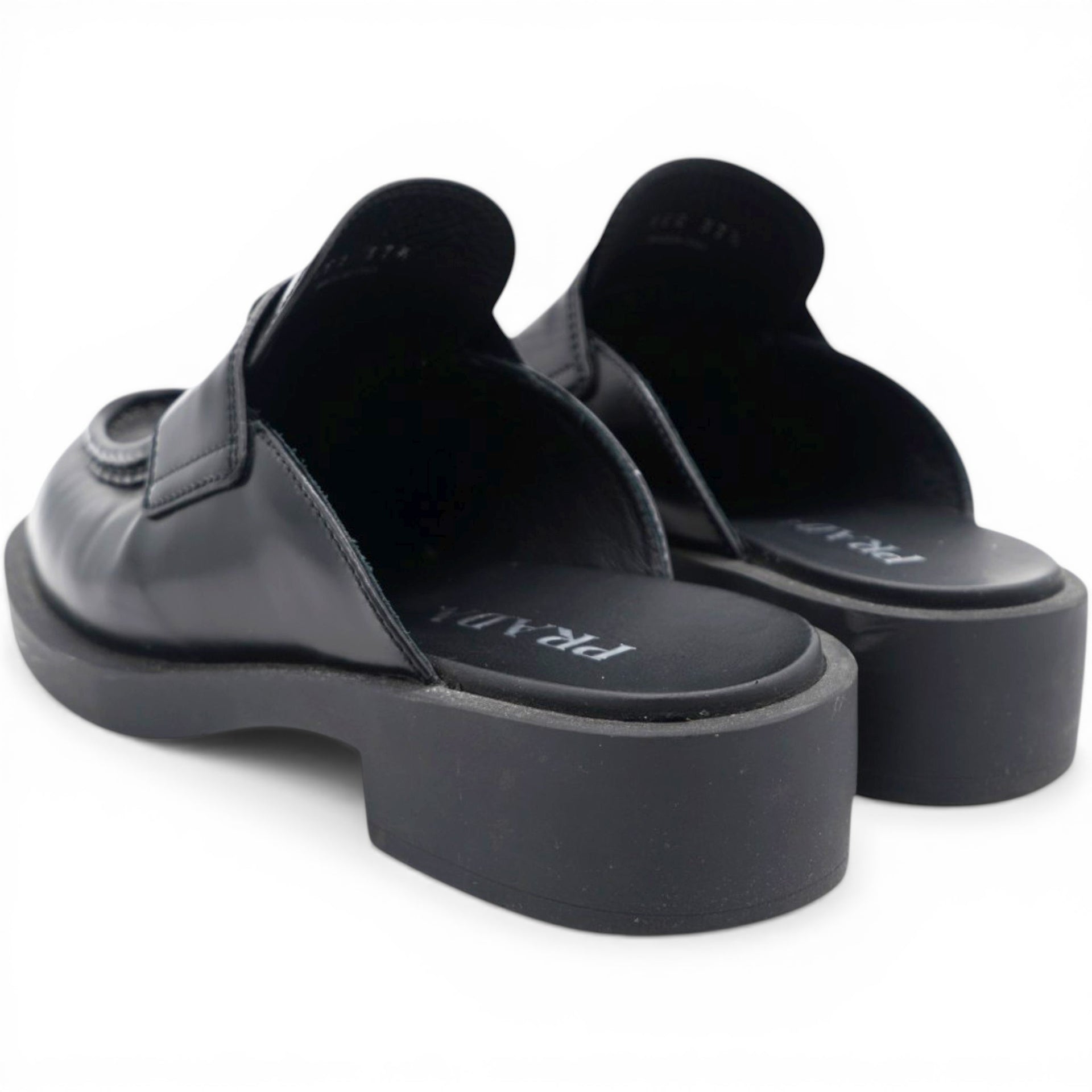 Prada Spazzolato Triangle 40mm Loafer Mules Black Size37.5 