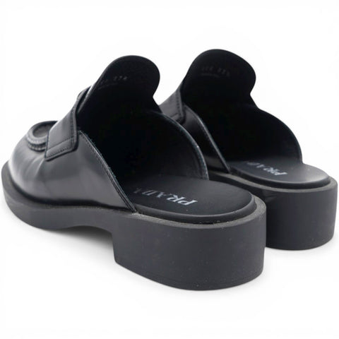 Prada Spazzolato Triangle 40mm Loafer Mules Black Size37.5 