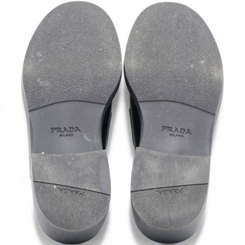 Prada Spazzolato Triangle 40mm Loafer Mules Black Size37.5 
