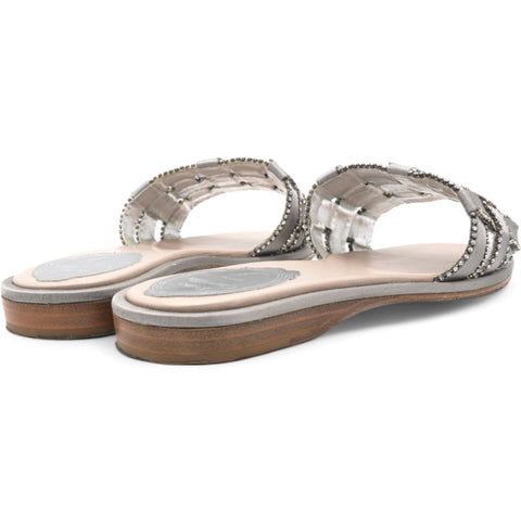Rene Caovilla Silver Leather Flats Size 36.5 