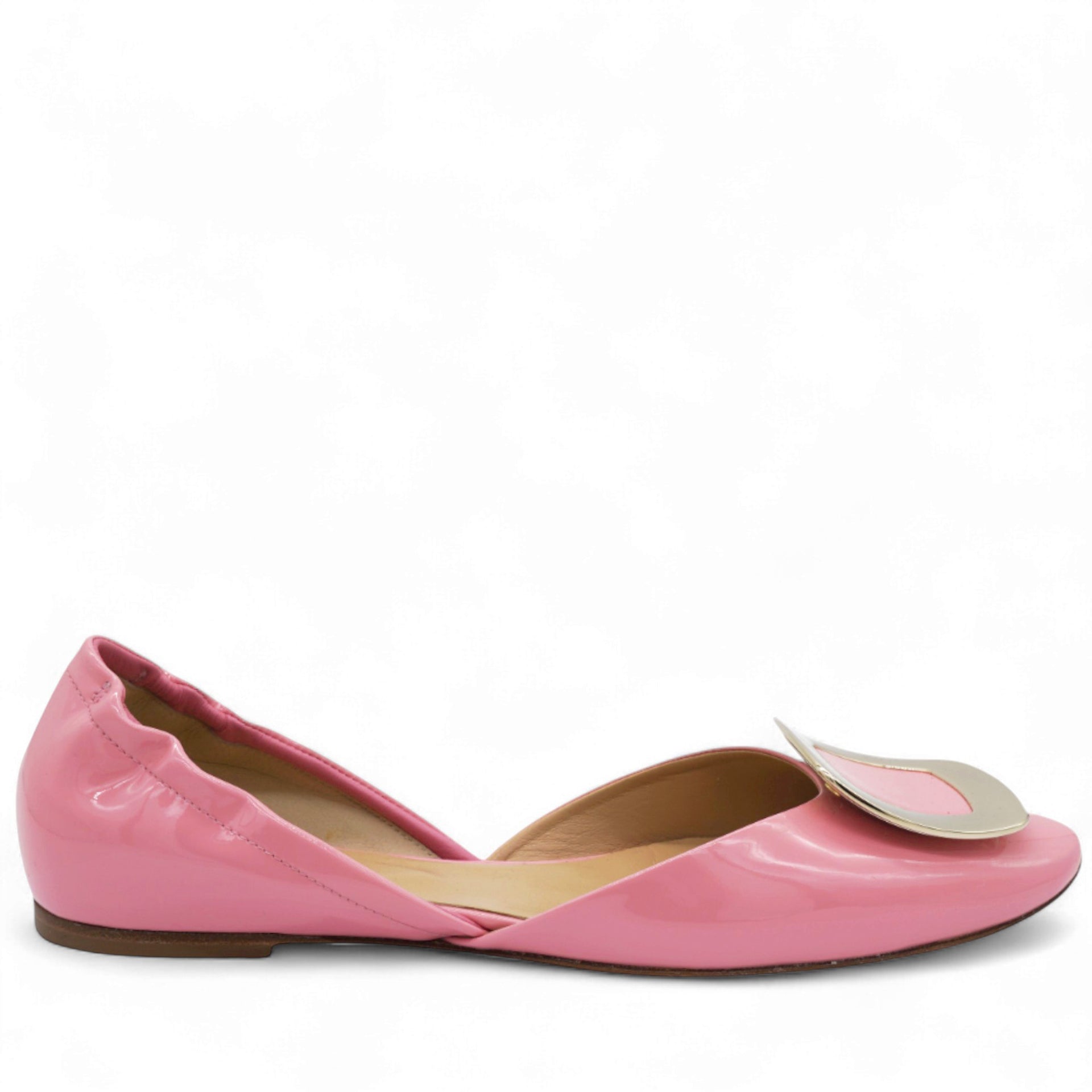Roger Vivier Pink Patent Leather Buckle Detail Square Ballet Flats Size37 