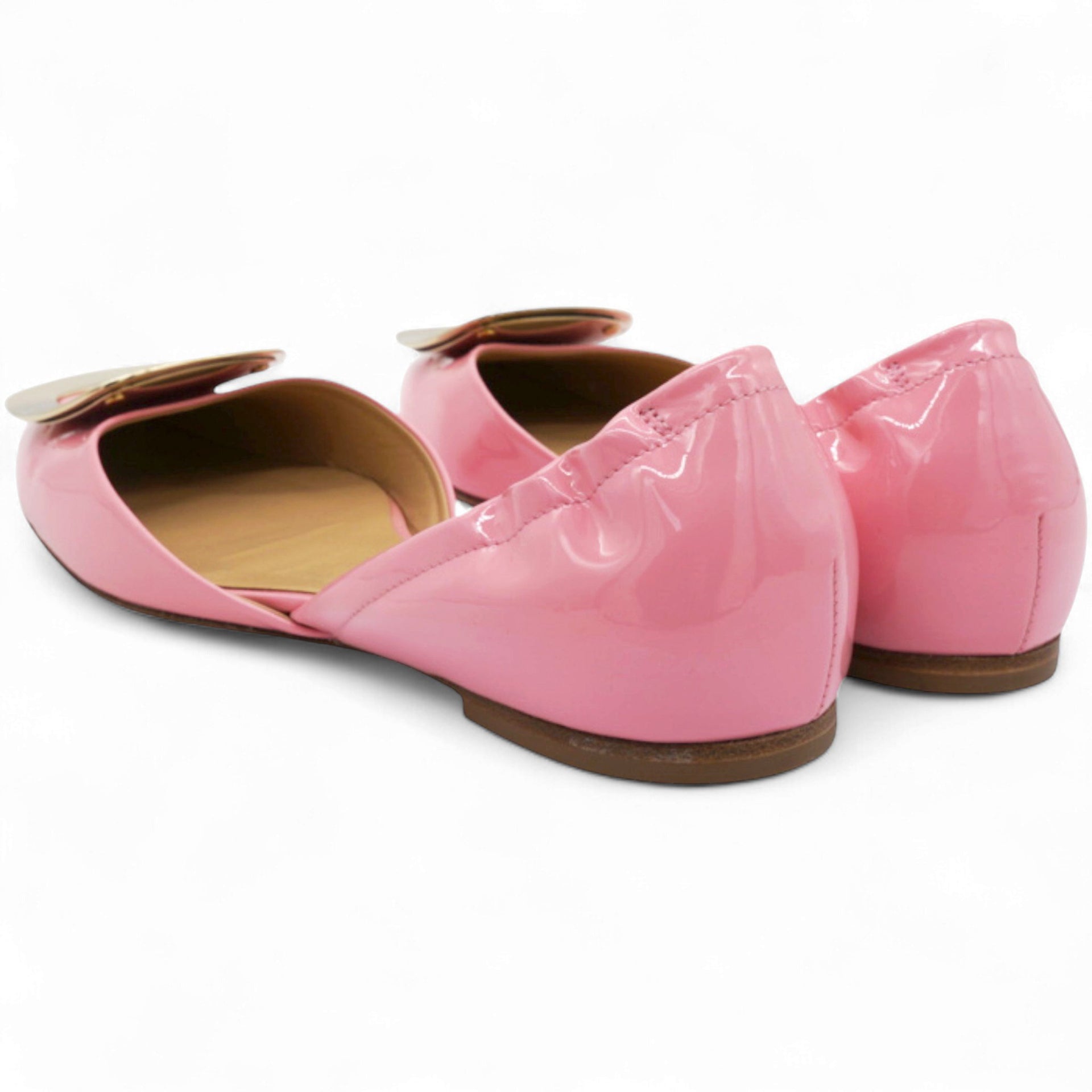 Roger Vivier Pink Patent Leather Buckle Detail Square Ballet Flats Size37 