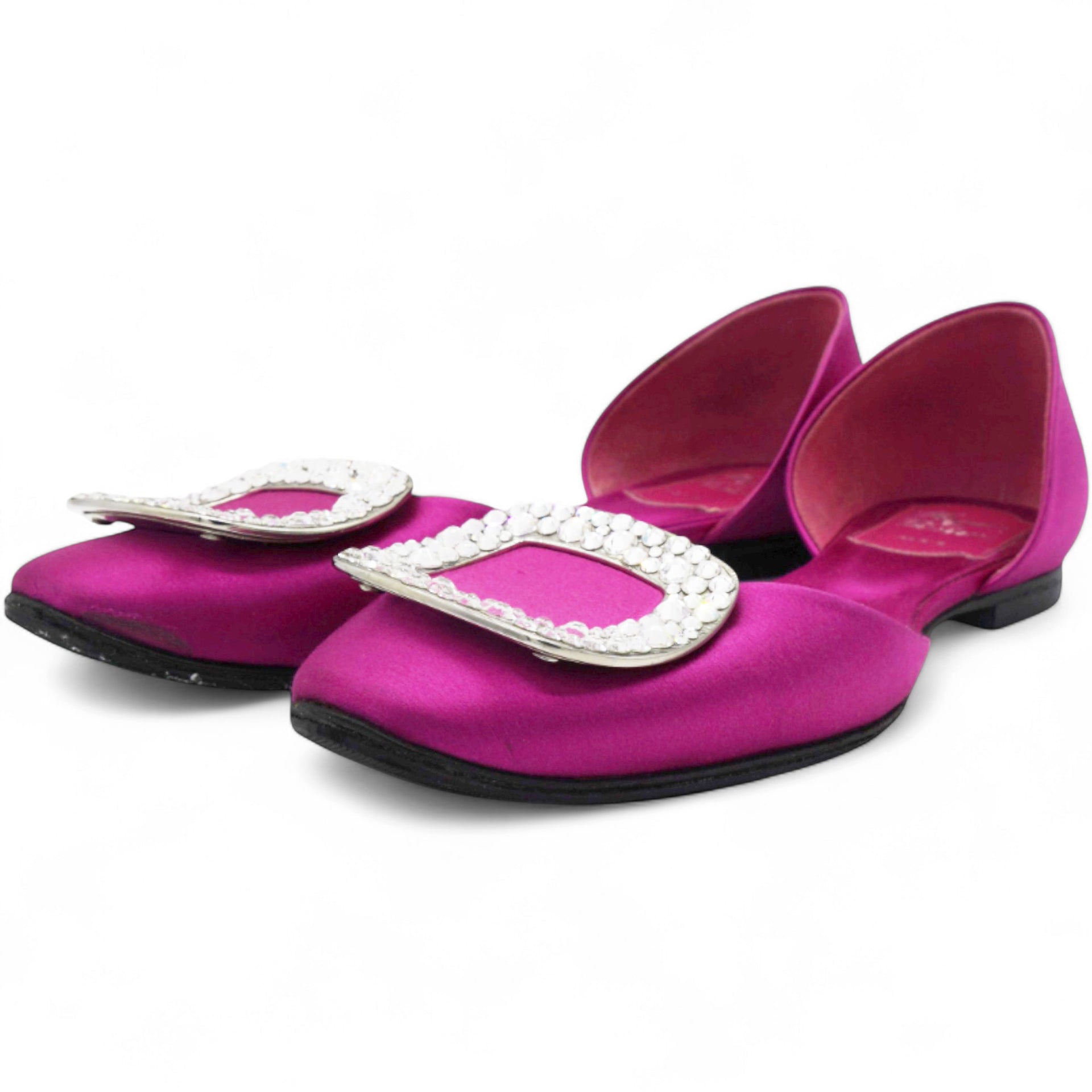 Roger Vivier Purple Satin Ballerine Chips Strass D'Orsay Flats Size36.5 