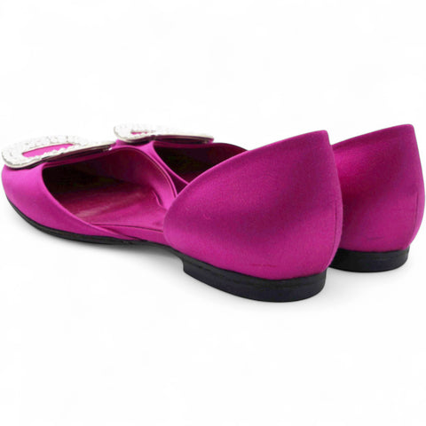 Roger Vivier Purple Satin Ballerine Chips Strass D'Orsay Flats Size36.5 