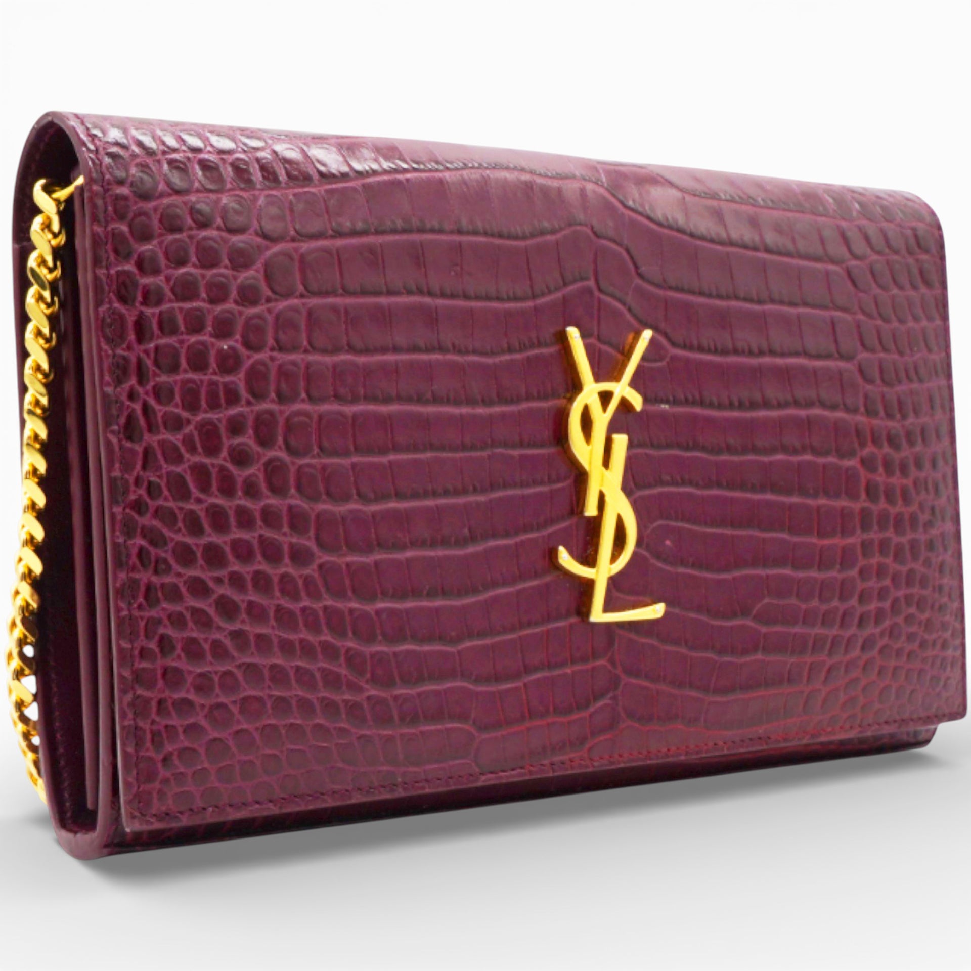 SAINT LAURANT Burgundy Croc Embossed Leather Woc