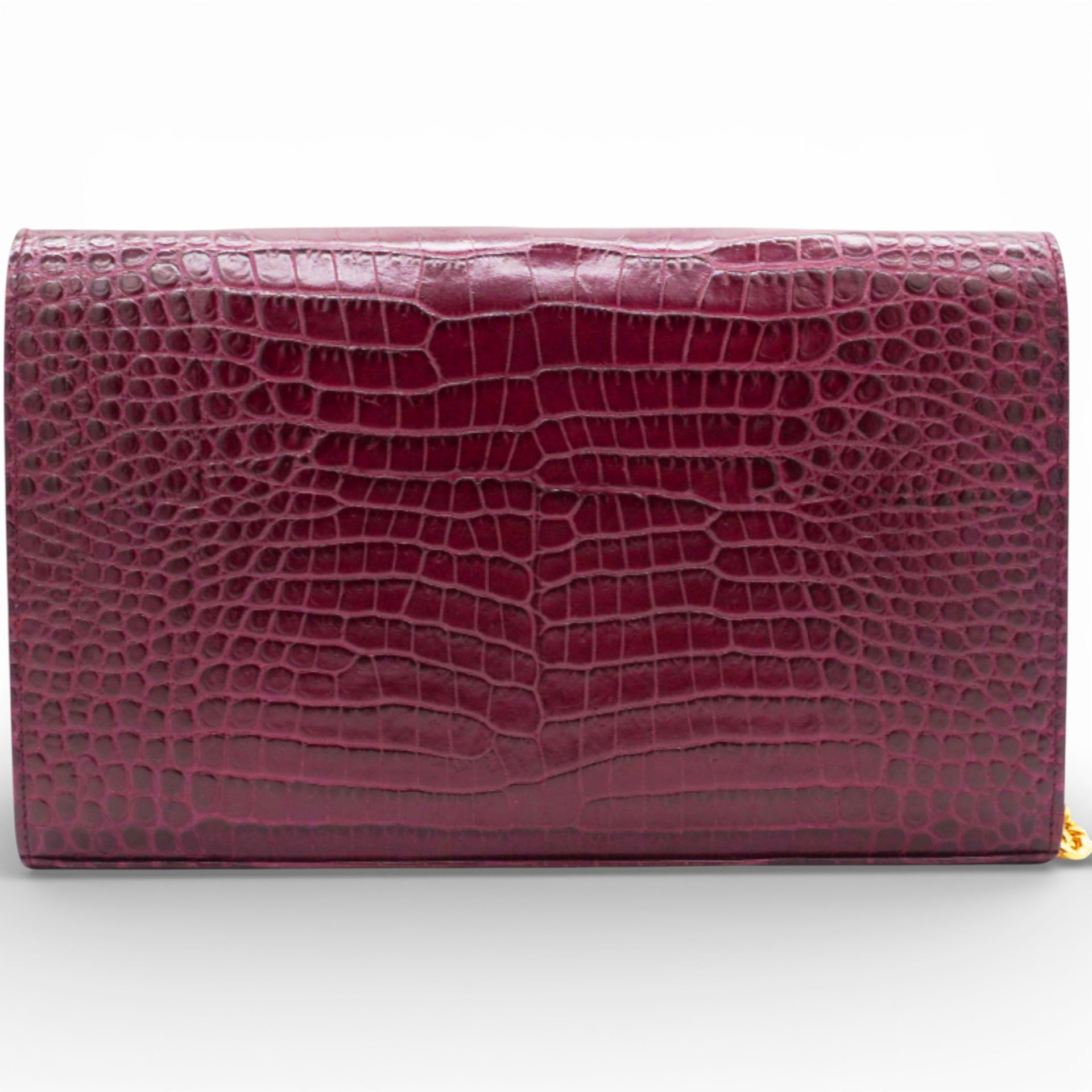 SAINT LAURANT Burgundy Croc Embossed Leather Woc