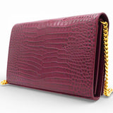 SAINT LAURANT Burgundy Croc Embossed Leather Woc