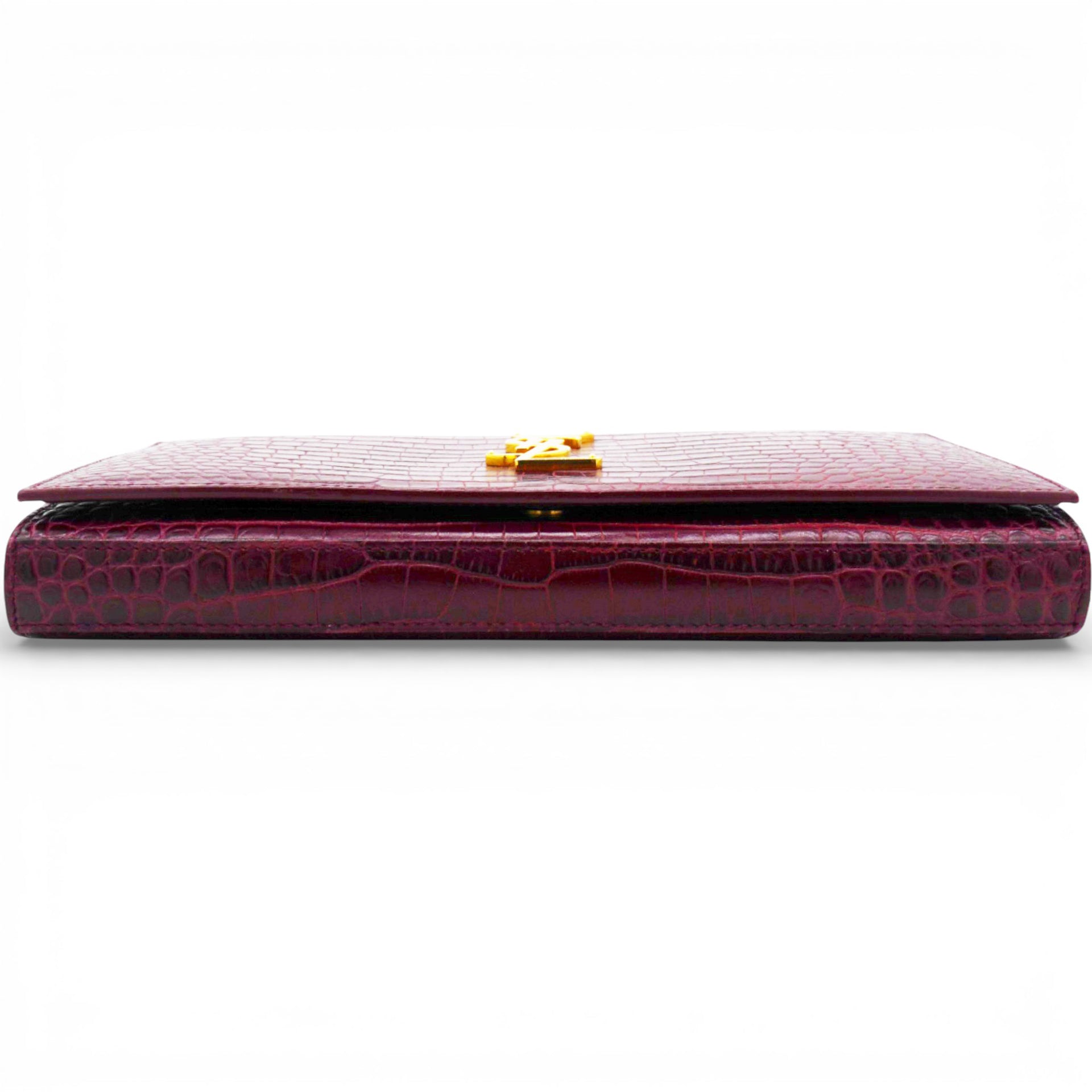 SAINT LAURANT Burgundy Croc Embossed Leather Woc