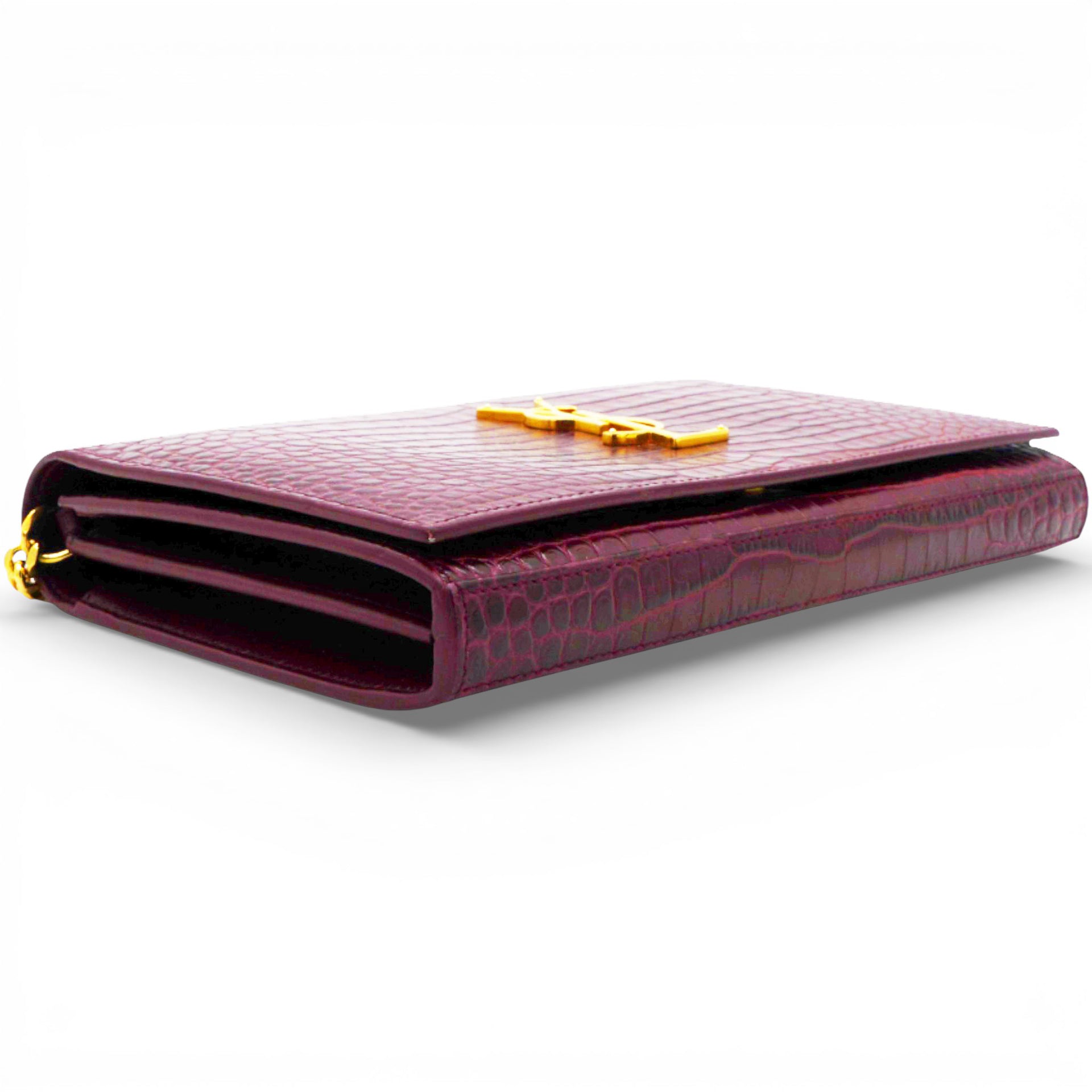SAINT LAURANT Burgundy Croc Embossed Leather Woc