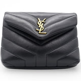 SAINT LAURENT Noir Quilted Leather Loulou Shoulder Bag