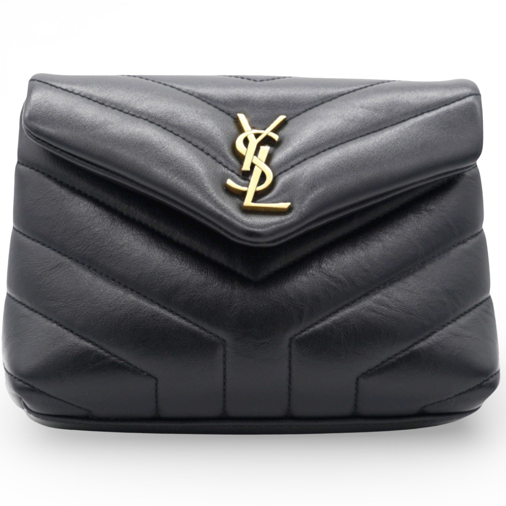 SAINT LAURENT Noir Quilted Leather Loulou Shoulder Bag