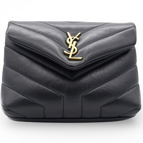 SAINT LAURENT Noir Quilted Leather Loulou Shoulder Bag