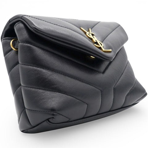 SAINT LAURENT Noir Quilted Leather Loulou Shoulder Bag