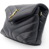 SAINT LAURENT Noir Quilted Leather Loulou Shoulder Bag