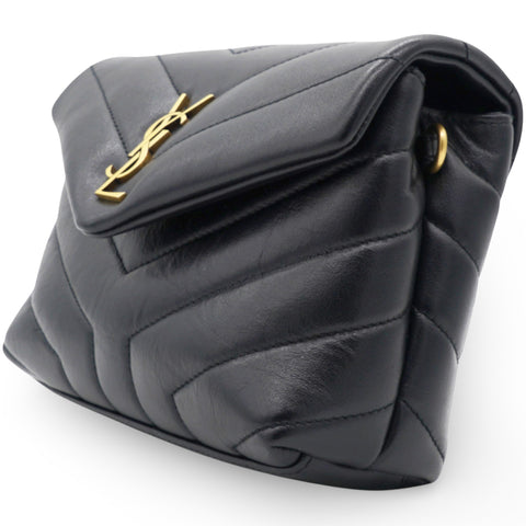 SAINT LAURENT Noir Quilted Leather Loulou Shoulder Bag