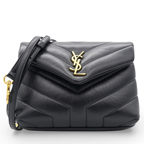 SAINT LAURENT Noir Quilted Leather Loulou Shoulder Bag