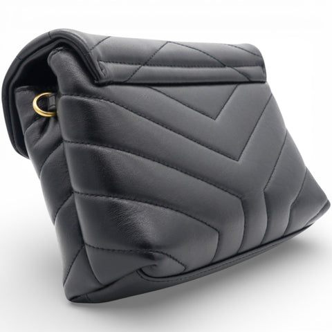 SAINT LAURENT Noir Quilted Leather Loulou Shoulder Bag