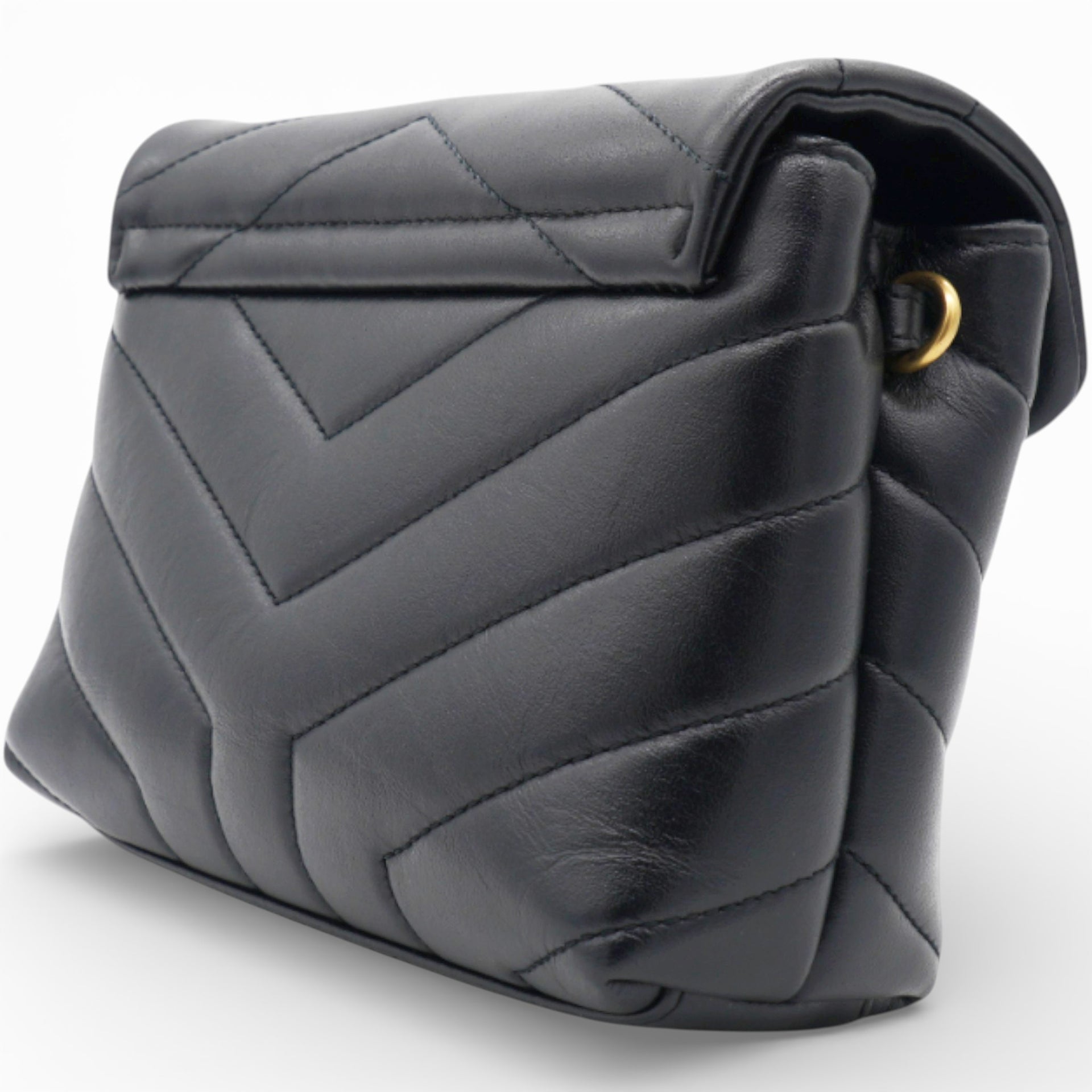 SAINT LAURENT Noir Quilted Leather Loulou Shoulder Bag