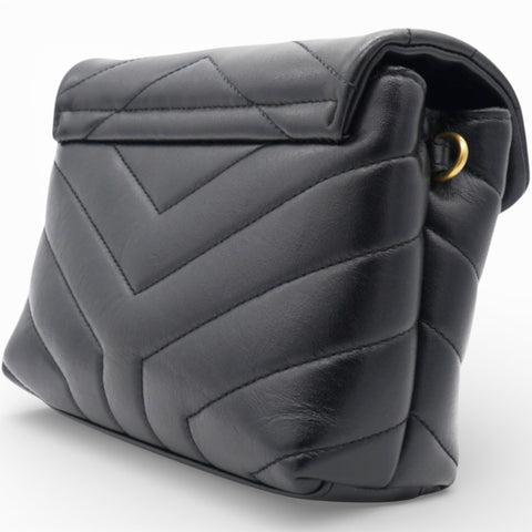 SAINT LAURENT Noir Quilted Leather Loulou Shoulder Bag