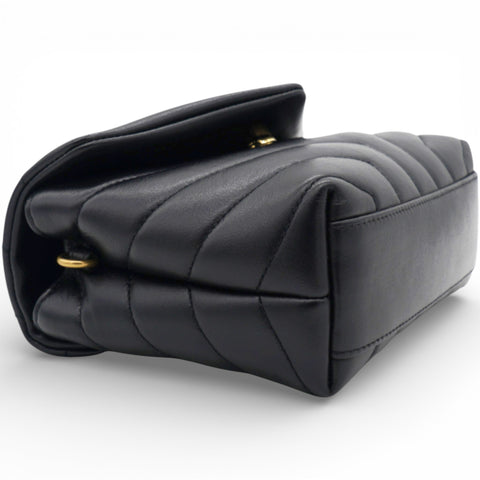 SAINT LAURENT Noir Quilted Leather Loulou Shoulder Bag