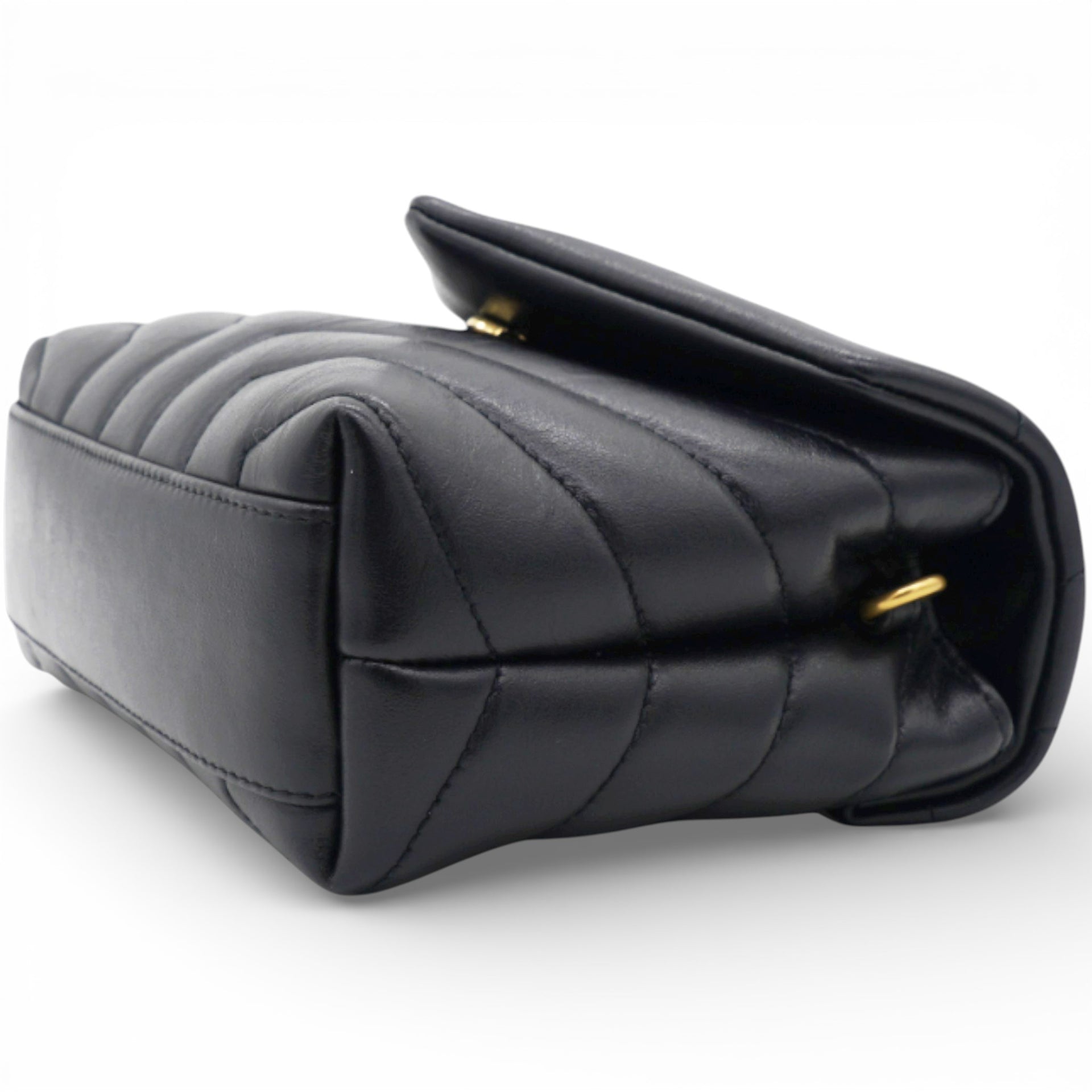 SAINT LAURENT Noir Quilted Leather Loulou Shoulder Bag