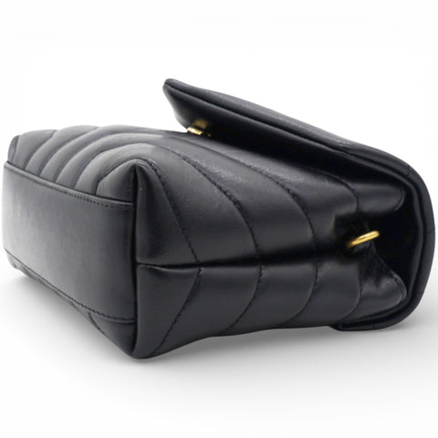 SAINT LAURENT Noir Quilted Leather Loulou Shoulder Bag